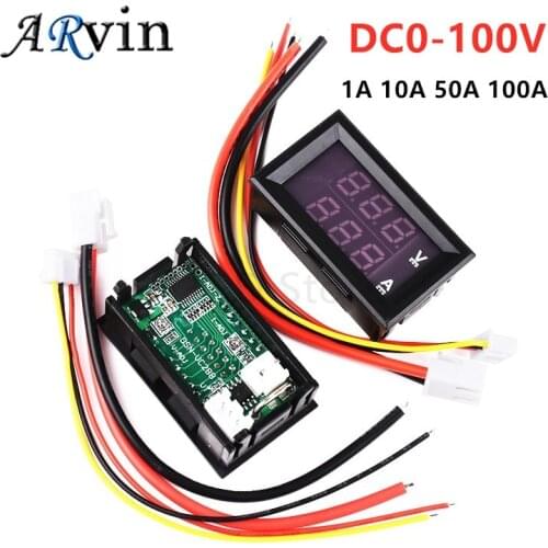 DC 100V 1A 10A 50A 100A Mini Digital Voltmeter Ammeter Current Voltage Meter Tester 0.28" Blue Red Dual color LED Display