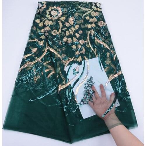 Latest African Fabrics Embroidered High Quality 2019 Nigerian Net Lace Fabric With Sequins Sequence Lace For Women Dresses S1761