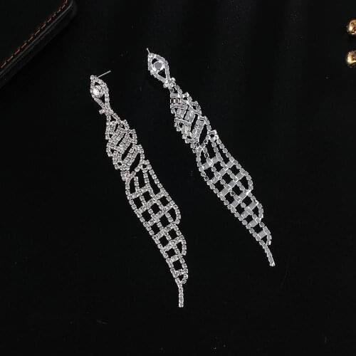 YFJEWE Long Geometric Drop Earrings for Women Full Rhinestone Crystal Dangle Earring Statement Wedding Jewelry Bijoux E665