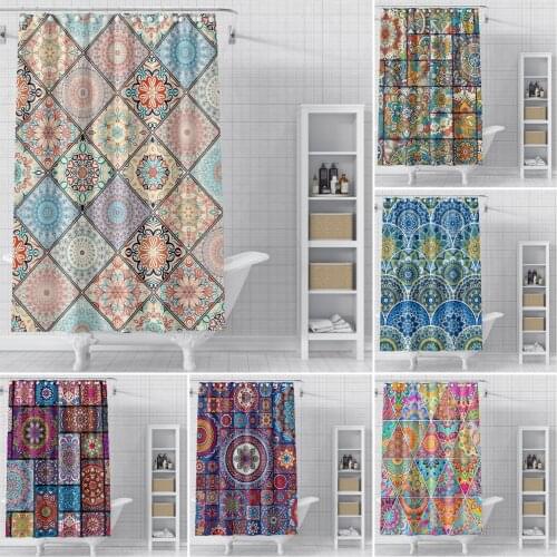 Mandala Shower Curtain Floral Pattern Bohemian Theme Art Print Fabric Bathroom Shower Curtain Waterproof Fabric Bath Curtain