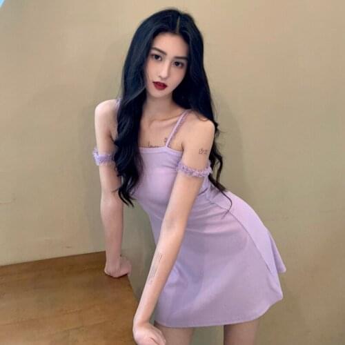 Womens Dresses Japanese Harajuku Vintage Ladies Ulzzang Sexy Violet Strap Dress Female Korean Kawaii Cute Clothing For Women