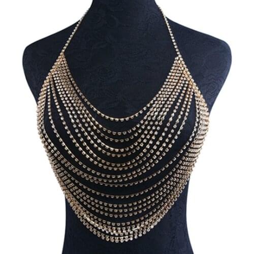 Women Rhinestone Long Chain Tassel Choker Crystal Stylish Necklaces For DS Shiny Rhinestones for Nightclub Decoration decoration