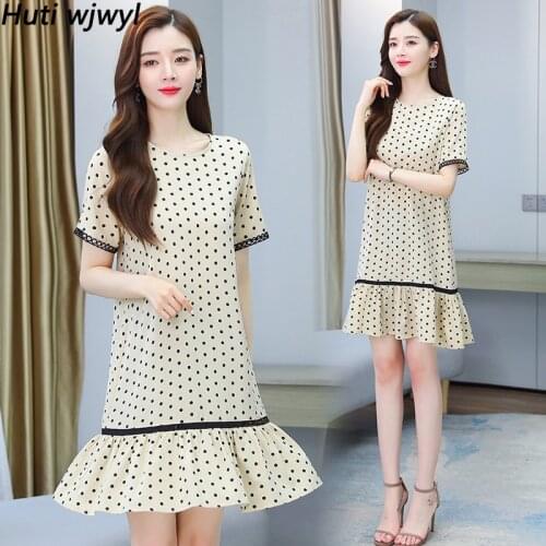 2021 Summer Chiffon Loose Casual Beach Midi Sundress 3XL Plus Size Vintage Polka Dot Sexy Mini Dress Elegant Women Party Vestido