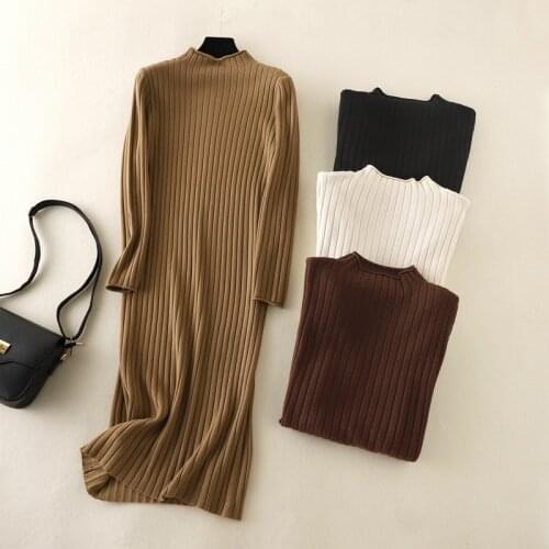 SINGREINY Women Autumn Knitted Dress Long Sleeve Straight Fashion Korean Dress Winter Casual Thick Warm Streetwear Sweater Dress