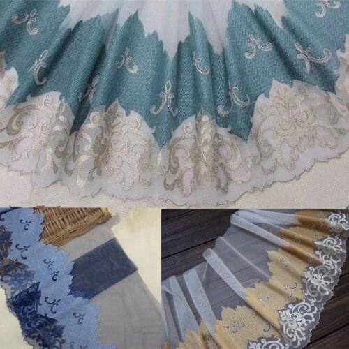 10Meters 25cm Wide Lace Trim Fabric Embroidered Khaki Champagne Blue Trimmings DIY Crafts Sewing Material Garment Accessories