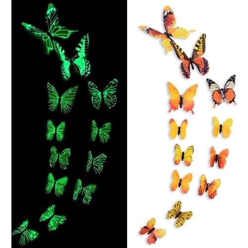 12pcs Luminous Butterfly Wall Sticker Glow In The Dark Fluorescent Decal 3D Butterfly Sticker For Home Room Wall Decor Wallpaper
