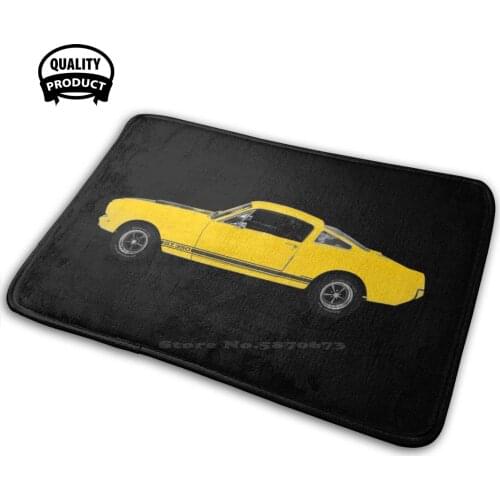 1966 Ford Mustang Gt 350 Yellow On Black 3D Soft Non-Slip Mat Rug Carpet Cushion 1966 Gt Gt350 Fastback V8 Muscle Car Coupe