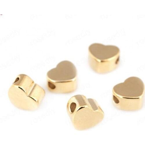 20PCS 5MM 6MM 24K Gold Color Plated Brass Heart Shape Spacer Beads Bracelet Beads High Quality Diy Jewelry Accessories