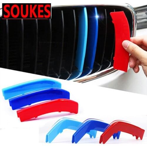 3pcs M Color Car Front Grille Grill Trim Cover Sticker Stripe Clip For Bmw 5 Series E39 E60 F10 F11 F18 G30 G31 G38 F07 GT