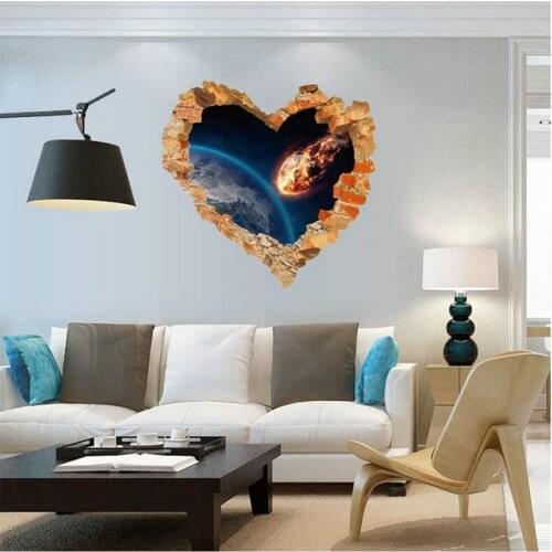 3D Love Heart Broken Hole Universe Planet Wall Sticker Bedroom Living Room Decoration Decals DIY Removable Wall Sticker Mural
