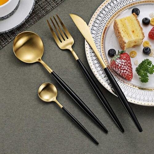 4Pcs/set Cutlery Set Stainless Steel Dinnerware Set Gold Flatware Fork Knife Spoon Wedding Silverware Set