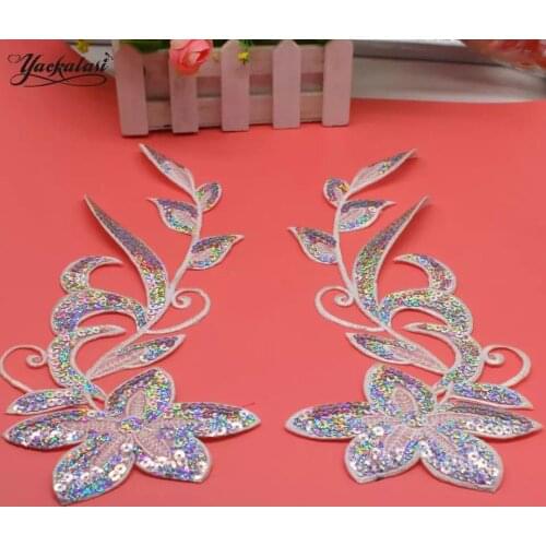 40PCS = 20Pairs White Embroidery Cloth Stickers Iron On Patch Bandanna Stage Cosplay Costume Patches Diy Sequined Appliques AB