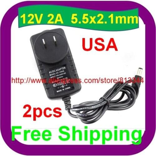2 pcs Free Shipping AC 100-240V To DC 12V 2A Power Supply Adapter For CCTV camera