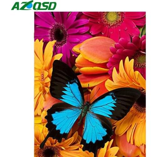 AZQSD Diamond Painting Butterfly Flowers Picture of Rhinestone Full Square 5D Diamond Embroidery Mosaic Needlework Craft DIY