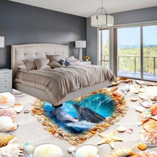 Free Shipping Sea World Dolphin floor thickened moisture-proof office shopping mall mural living room custom wallpaper