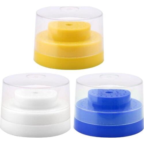 60 Holes Dental Bur Holder Disinfection Block Case Sanding/Grinding Heads Place/Organize Round Box Dentist Blue/White/Yellow 9cm