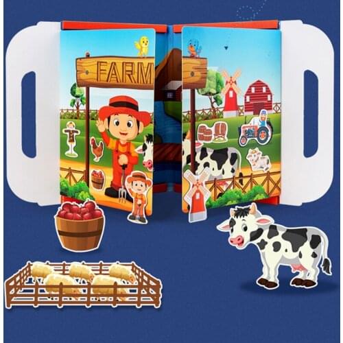 High quality wooden 3D magnetic early education scene Jurassic dinosaur farm animal story book childrens educational toys