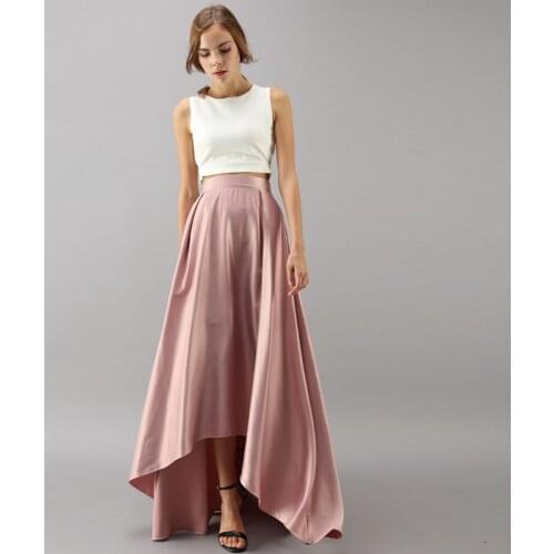 Elegant High Low Long Skirt High Waist Satin Blush Pink Pleated Long Skirt A Line Custom Made Formal Party Skirt Prom Wear