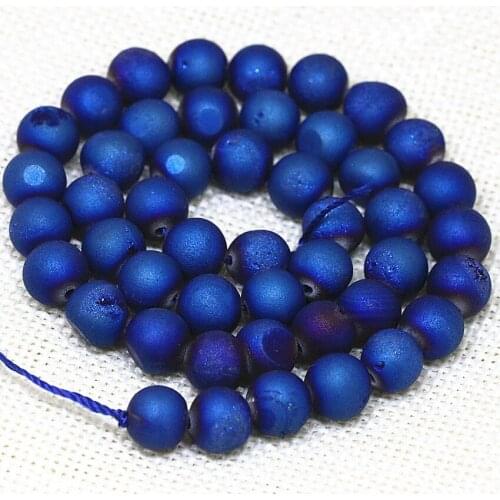 Factory outlet dark blue natural drusy eletroplate crystal agat crystal round beads special jewelry making 6-14mm 15inch B1637