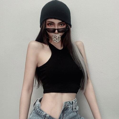 Cyber Y2k White Black Blue Cropped Sexy Crop Tank Tops Women Summer Sports Bra Bustiers Sleeveless Backless Ribbed Workout Top