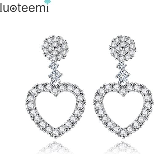 LUOTEEMI High Quality Brincos White Gold-Color Luxury Inlay Zircon Fashion Brilliant Heart Ladies Wedding Stud Earring Bijoux