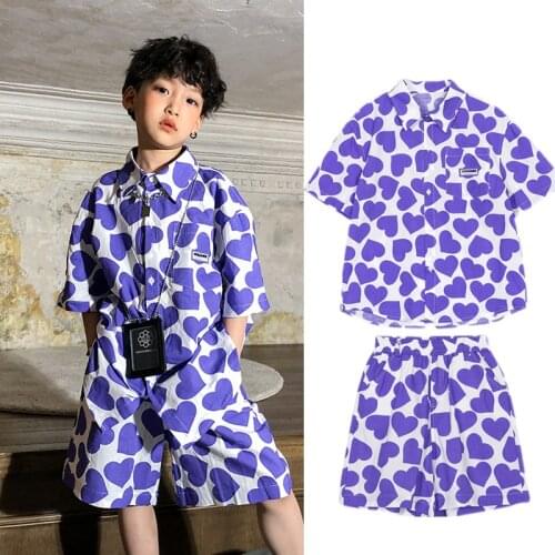 Fashion Hip Hop Clothes Kids Modern Dance Costumes Summer Short Sleeved Suit Jazz Performance Costumes Street Dancewear DQS7595