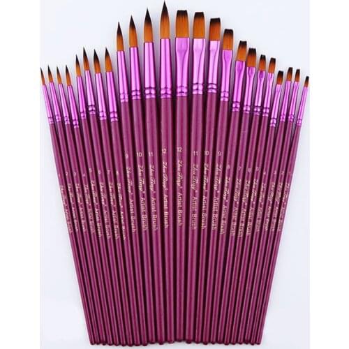 12Pcs Artist Different Size Fine Nylon Hair Paint Brush Set for Watercolor Acrylic Oil Painting Brushes Drawing Art Supplies