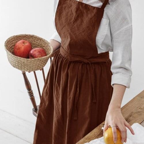 Nordic Nature Pure Linens Cloth Apron For Restaurant Home Kitchen Cooking BBQ With Pocket Waist Bib Flax Linnen Women Apron