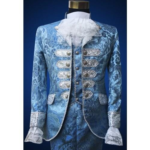 2018 New Sky Blue Men Suit Pattern Tuxedo Slim Fit 3 Piece Singer Perform Blazer Costumes etiquette Suits Terno Jacket+Pant+Vest