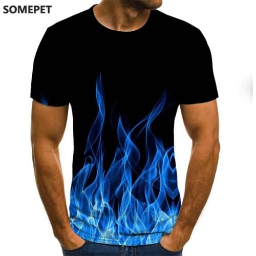 2020 new flame mens T-shirt summer fashion short-sleeved 3D round neck tops smoke element shirt trendy mens T-shirt