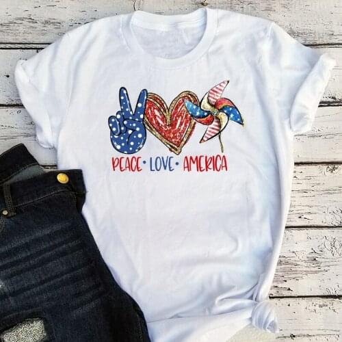 Peace Love America 4th of July Shirts Women 2021 New Fashion Color Kite Tee Woman Freedom Patriotic Tshirt Plus Size Tee