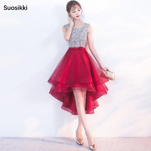 Sexy Sleeveless Short Front Long Back Lacing Evening Dress Beading Bride Banquet Formal Party Gowns plus size dress 2018
