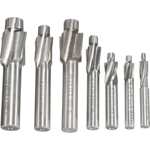 7pcs HSS Counterbore End Mill M3.2-M12.4 Pilot Slotting Milling Cutter For Power Tools