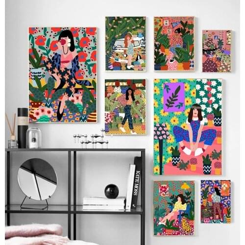 Colorful Vintage Fancy Girl Posters Canvas Abstract Figure Wall Art Painting Nordic Posters And Prints Pictures For Home Decor