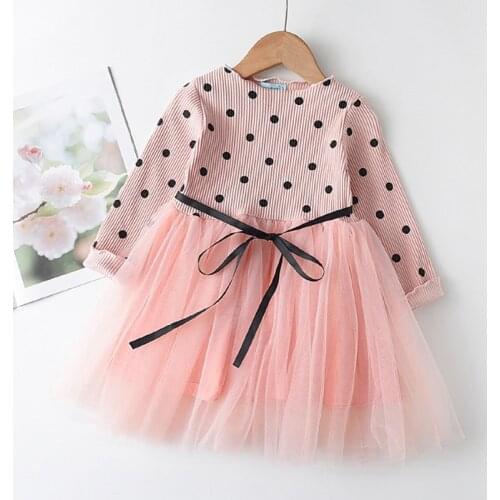 Girl Casual Dresses Kids Cartoon Letter Embroidery Sweatshirt Spring Autumn Children Long Sleeve Mesh Princess Vestidos