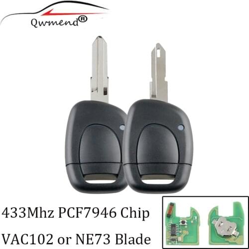 QWMEND 1 Button 433MHZ ID46Chip Remote Car Key for Renault Master Kangoo Clio Twingo Uncut NE73 VAC102 Blade Replacement Key