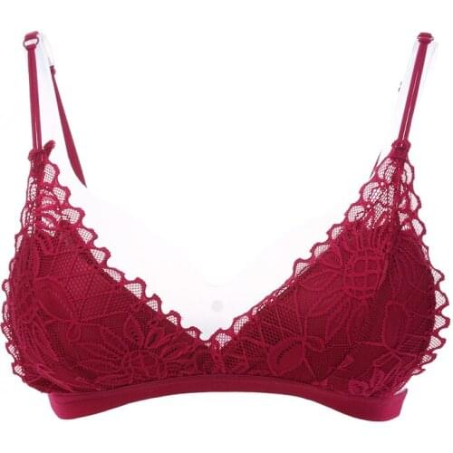 Sexy Lace Triangle Cup Trasparent Bras Floral Lace Padded Wireless Brassiere Deep V Push Up Minimizer Underwear for Girl Student