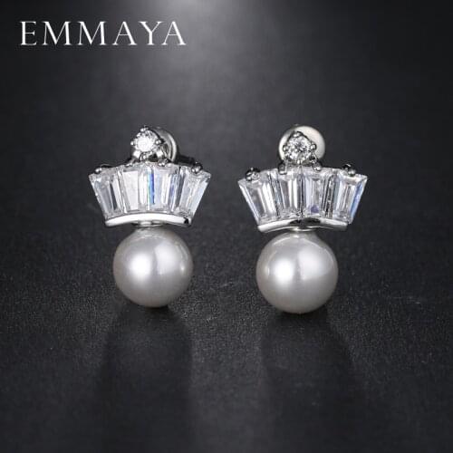 EMMAYA Little Pearl CZ Zircon Crystal Stud Earrings Silver Color Earring Fashion Jewelry for Women
