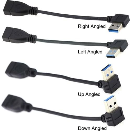Chenyang Type-A USB 3.0 Female to USB 3.0 Type-A Male Right Left Up Down Angled 90 Degree Extension Cable 20cm 5Gbps