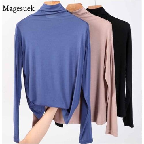 Korean White Plus Size Women Shirts Women Vintage T-shirts Casual Cotton T-Shirt Women Harajuku Autumn Turtleneck T-shirts 11102