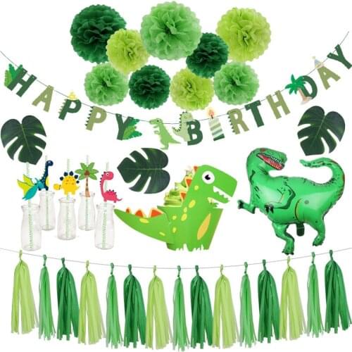 Dinosaur Balloon Happy Birthday Banners Bunting Garland Dino Party Baby Shower Boys Birthday Party Decorations Kids Jungle Decor