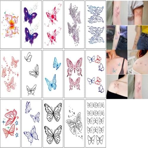15pcs/set Temporary Tattoo Stickers Butterfly Tatouage Temporaire Femme Fake Tatoo for Woman Hands Arm Wrist Body Art Waterproof