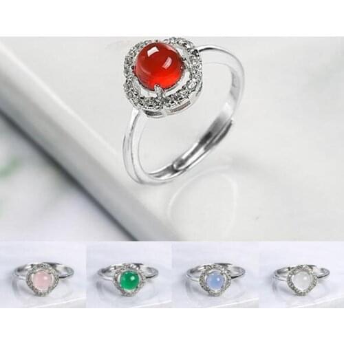 High Quality Natural Agates Stone Silver Color Metal Crystal Rings Vogue Jewelry 1Pcs Resizable wk233