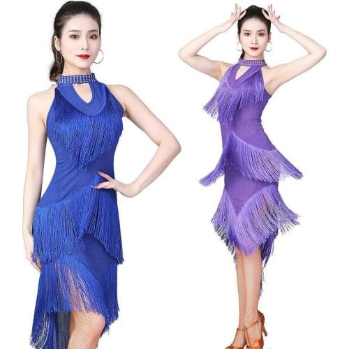 New Elegant Sexy Unequal Women Girls Sequin Fringe Tassel Skirt fashion Sexy Ladies Latin Tango Ballroom Salsa Dance Dress S/M/L