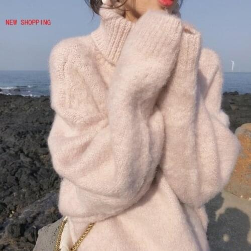 Fairy Mohair Casual Warm O-neck Turtleneck Sweater Jumpers Women 2020 Autumn Winter Vintage Soft Loose Female Knitted Pullovers