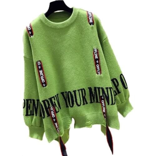 QING MO Knitted Women Sweater 2021 Spring Autumn Fashion Women Letter Printed Sweater Irregular Pullover Top ZQY1607