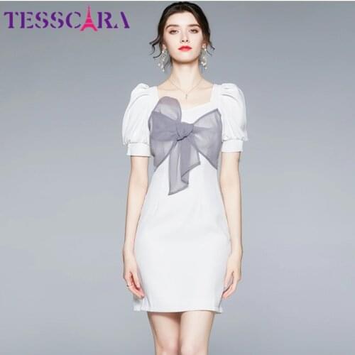 TESSCARA Women Summer Elegant White Dress Festa High Quality Wedding Party Robe Femme Runway Designer Short Mini Pencil Vestidos