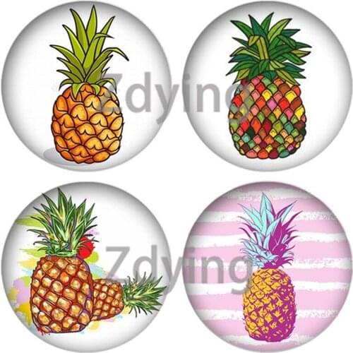Zdying 10pcs Watercolor Pineapple Leaves Round Glass Cabochon Art Picture Glass Dome DIY Base Tray Pendant Jewelry Findings