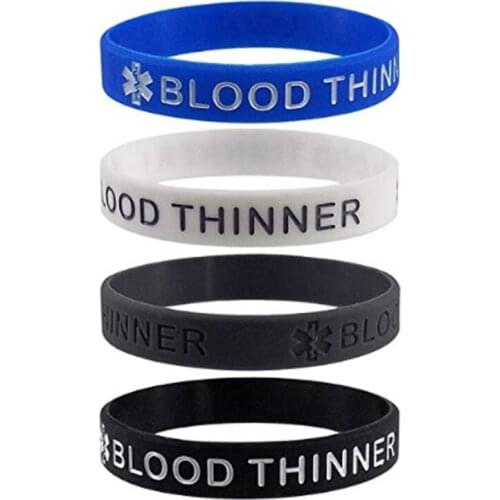 1pcs Blood thinner Allergy wristbands Medical alert awareness Silicone Bracelet Wristbands