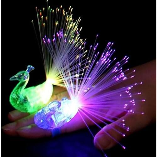 1 Pc Peacock Finger Light Colorful LED Light-up Rings Party Gadgets Kids Intelligent Toy for Brain Development